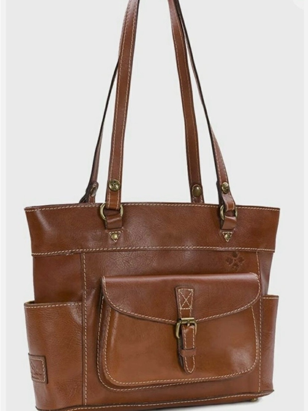 Patricia Nash Cognac Brown Leather Tote with Front Pocket